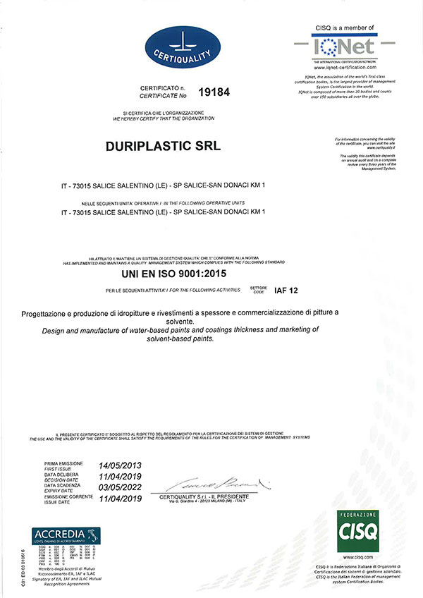 ISO International Union Certification Certificate